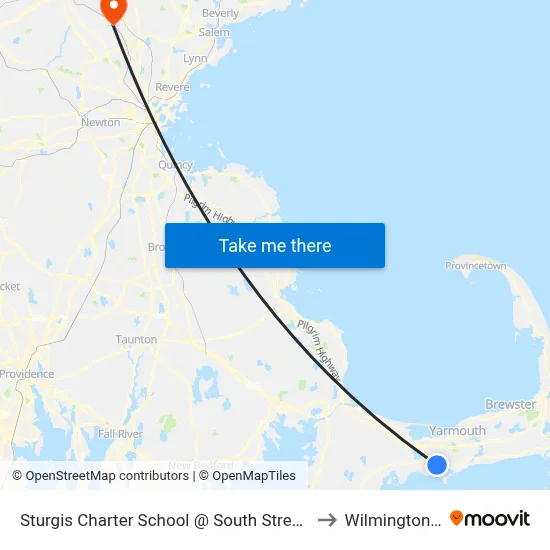 Sturgis Charter School @ South Street, Hyannis to Wilmington, MA map