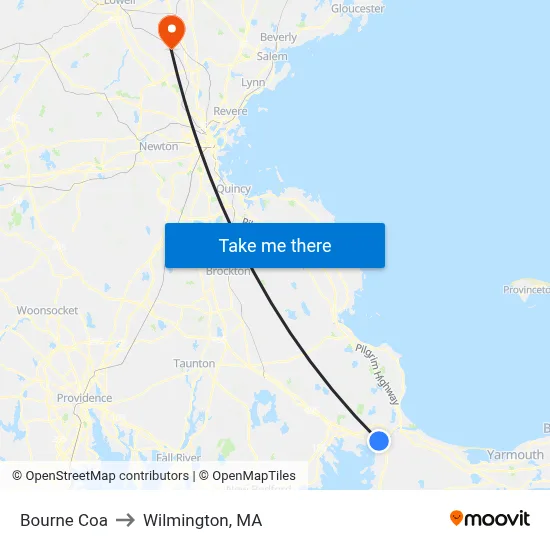 Bourne Coa to Wilmington, MA map