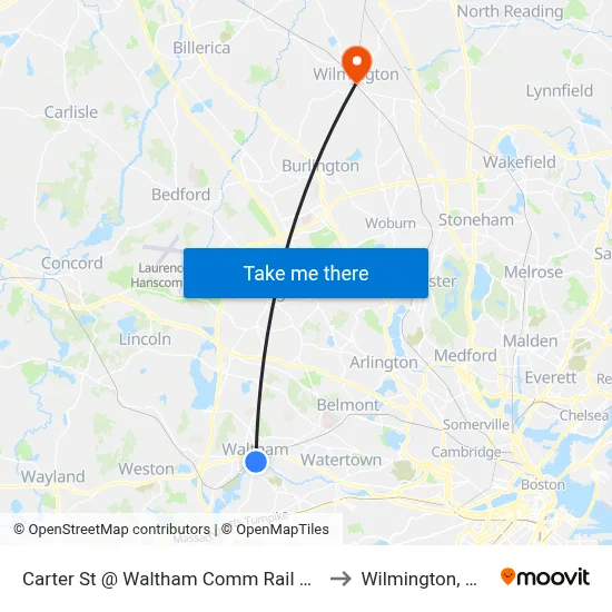 Carter St @ Waltham Comm Rail Sta to Wilmington, MA map