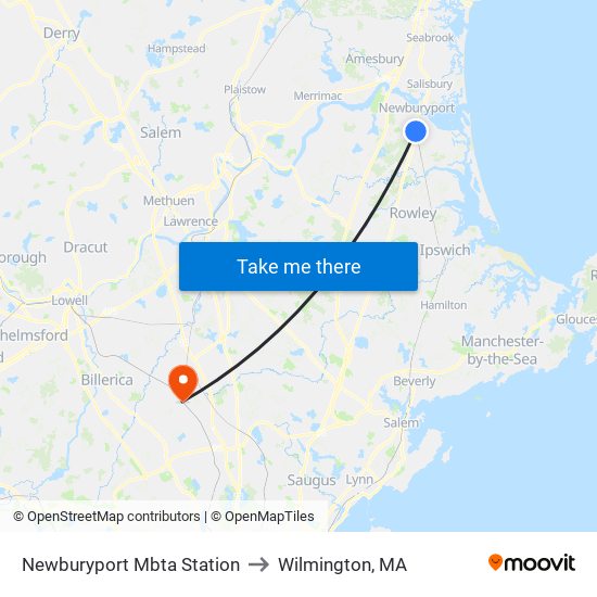 Newburyport Mbta Station to Wilmington, MA map