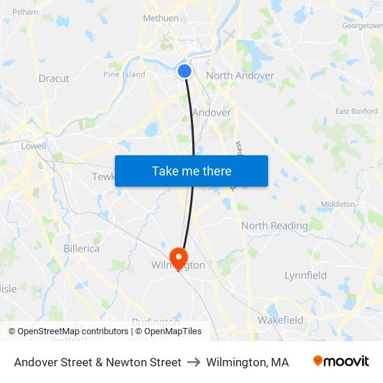 Andover Street & Newton Street to Wilmington, MA map