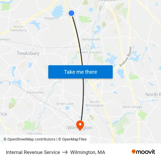 Internal Revenue Service to Wilmington, MA map