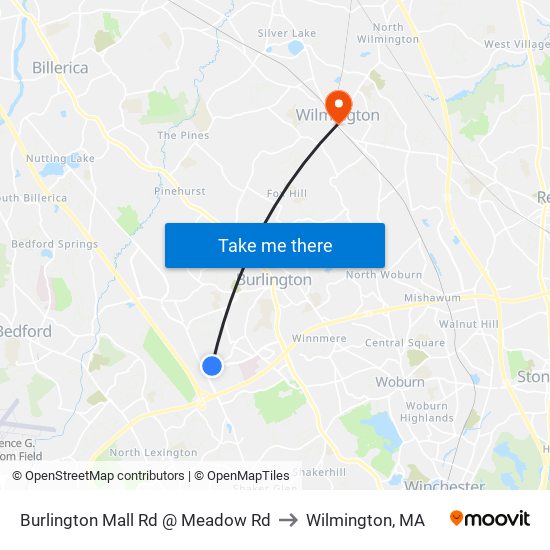 Burlington Mall Rd @ Meadow Rd to Wilmington, MA map