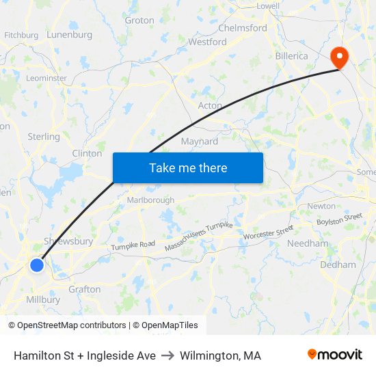 Hamilton St + Ingleside Ave to Wilmington, MA map