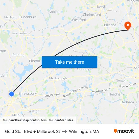 Gold Star Blvd + Millbrook St to Wilmington, MA map