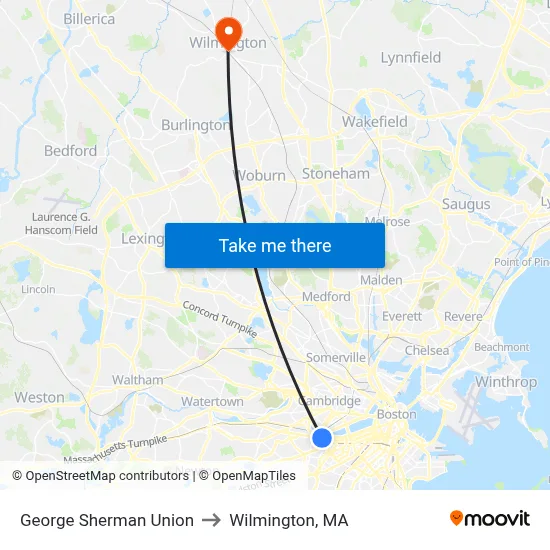 George Sherman Union to Wilmington, MA map