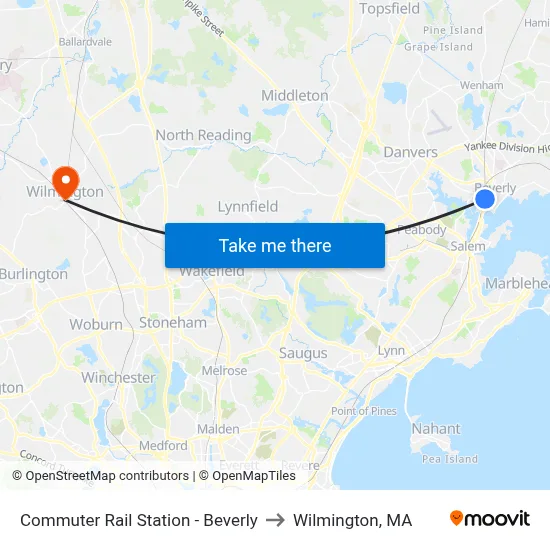 Commuter Rail Station - Beverly to Wilmington, MA map