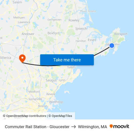 Commuter Rail Station - Gloucester to Wilmington, MA map
