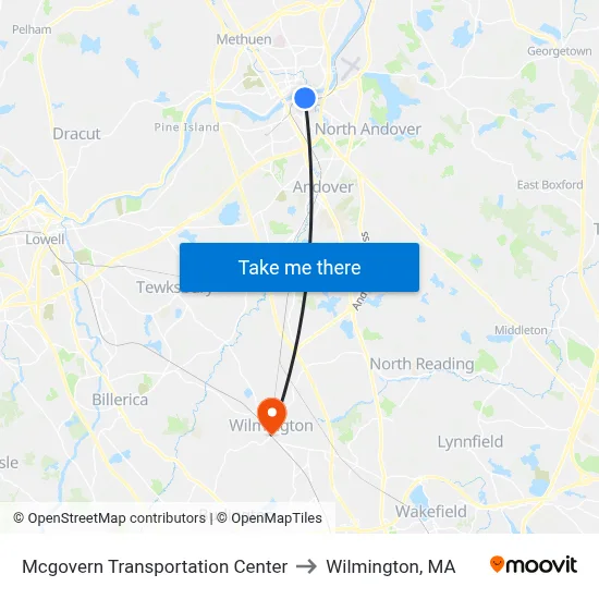 Mcgovern Transportation Center to Wilmington, MA map