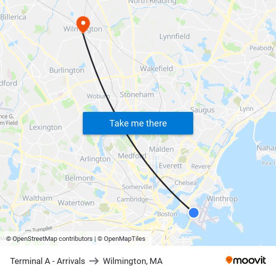 Terminal A - Arrivals to Wilmington, MA map