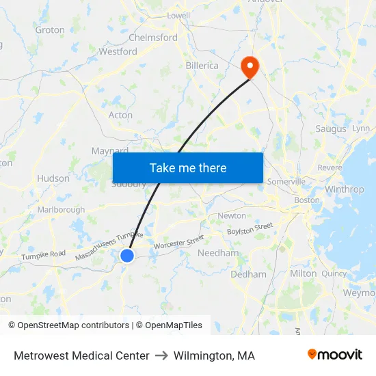 Metrowest Medical Center to Wilmington, MA map