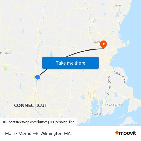 Main / Morris to Wilmington, MA map
