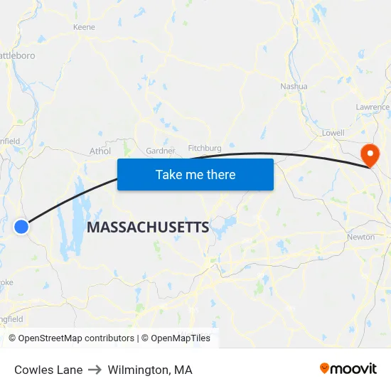 Cowles Lane to Wilmington, MA map