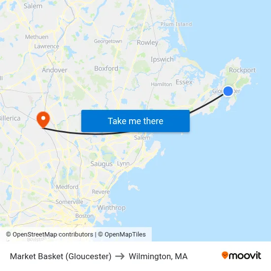 Market Basket (Gloucester) to Wilmington, MA map