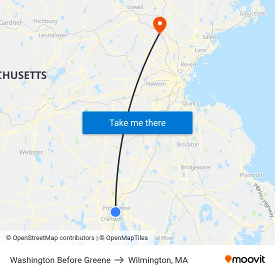 Washington Before Greene to Wilmington, MA map