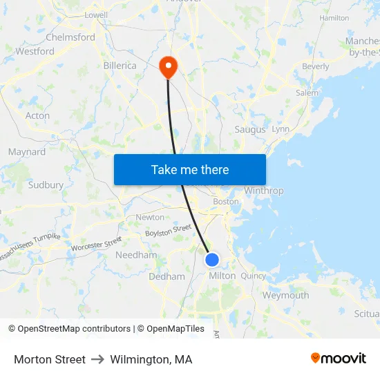 Morton Street to Wilmington, MA map