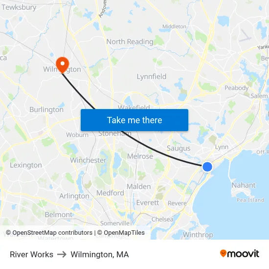 River Works to Wilmington, MA map