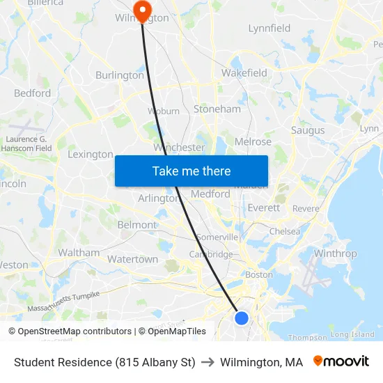 Student Residence (815 Albany St) to Wilmington, MA map