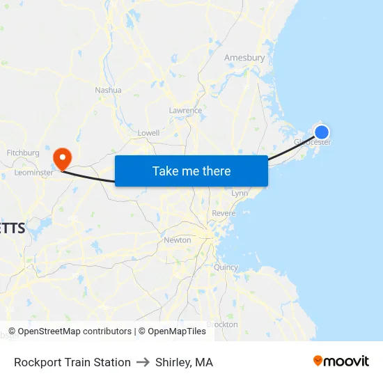 Rockport Train Station to Shirley, MA map