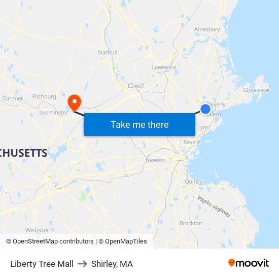 Liberty Tree Mall to Shirley, MA map