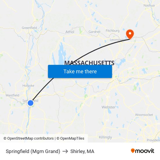 Springfield (Mgm Grand) to Shirley, MA map