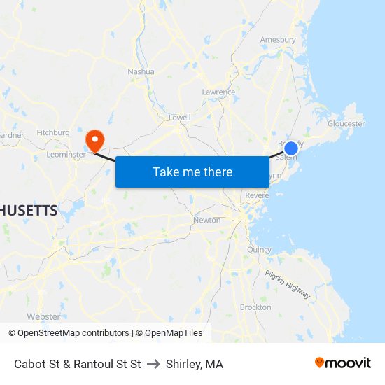 Cabot St & Rantoul St St to Shirley, MA map
