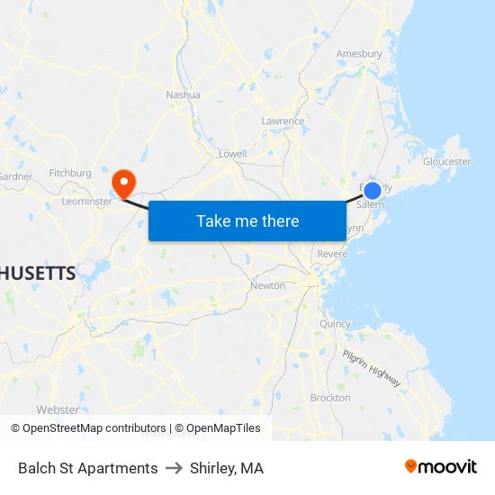 Balch St Apartments to Shirley, MA map