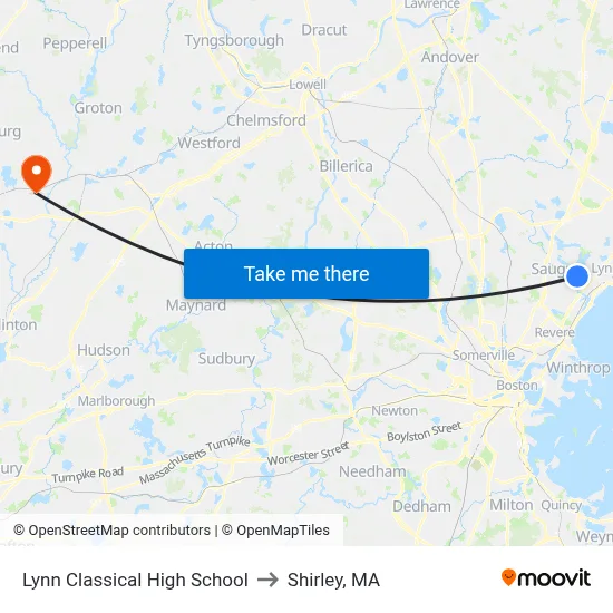 Lynn Classical High School to Shirley, MA map