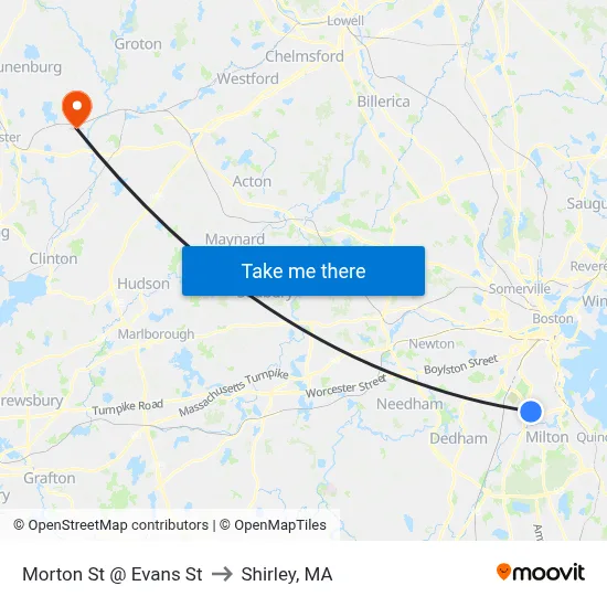 Morton St @ Evans St to Shirley, MA map
