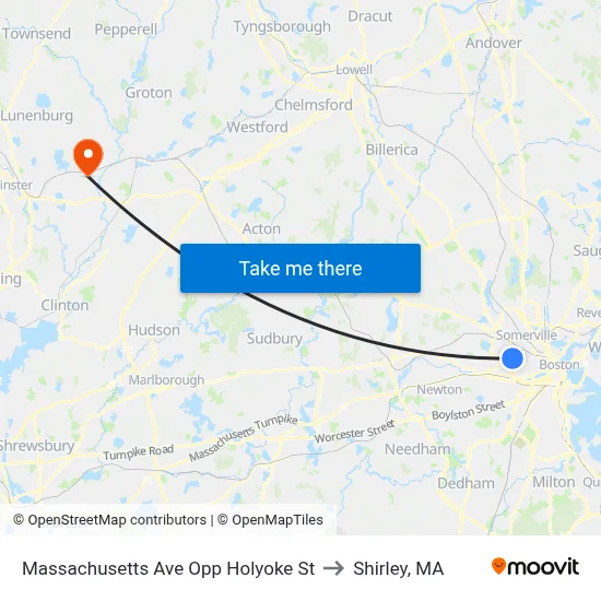 Massachusetts Ave Opp Holyoke St to Shirley, MA map