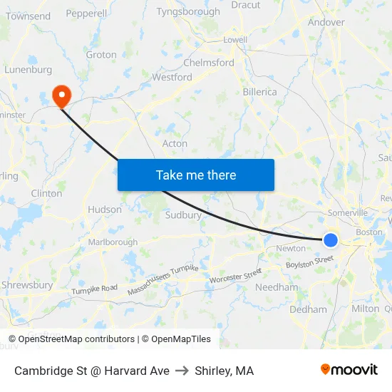 Cambridge St @ Harvard Ave to Shirley, MA map