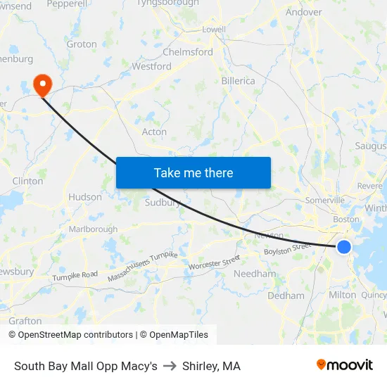 South Bay Mall Opp Macy's to Shirley, MA map
