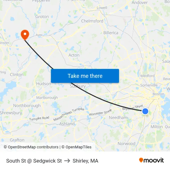 South St @ Sedgwick St to Shirley, MA map