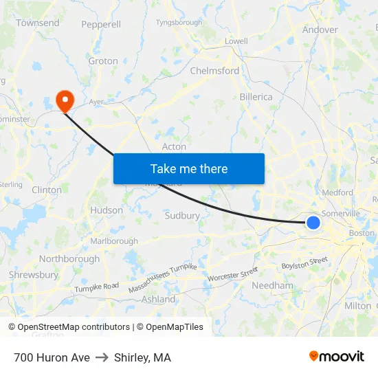 700 Huron Ave to Shirley, MA map