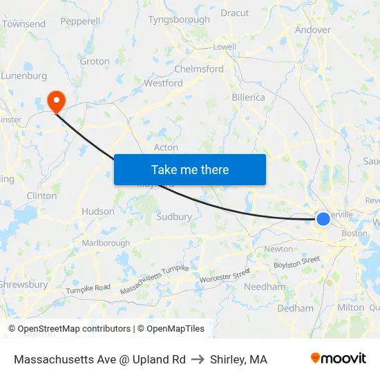 Massachusetts Ave @ Upland Rd to Shirley, MA map