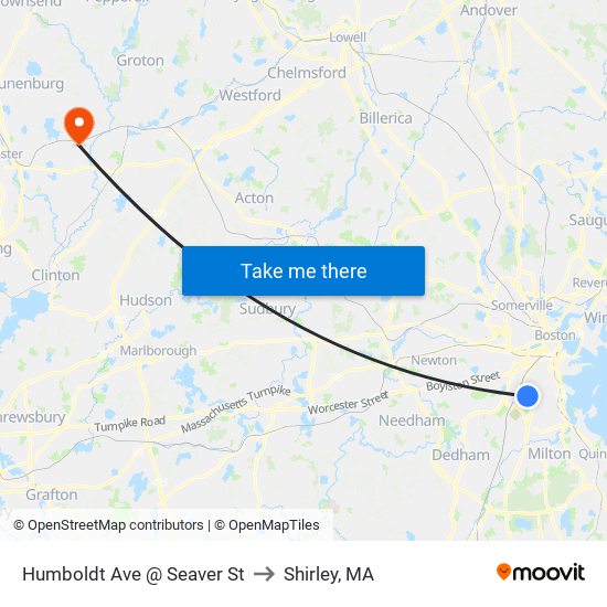 Humboldt Ave @ Seaver St to Shirley, MA map