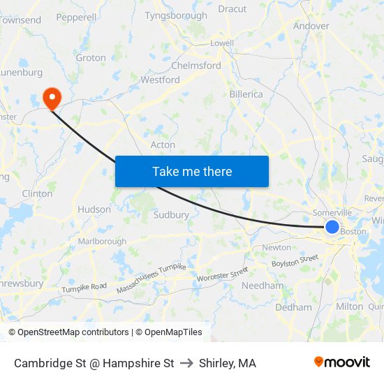 Cambridge St @ Hampshire St to Shirley, MA map