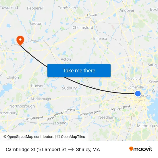 Cambridge St @ Lambert St to Shirley, MA map