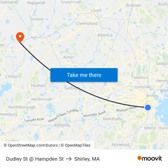 Dudley St @ Hampden St to Shirley, MA map