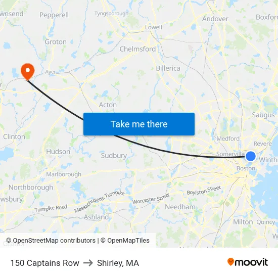 150 Captains Row to Shirley, MA map