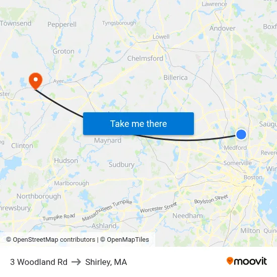 3 Woodland Rd to Shirley, MA map