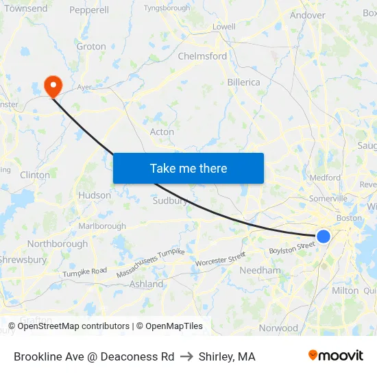 Brookline Ave @ Deaconess Rd to Shirley, MA map