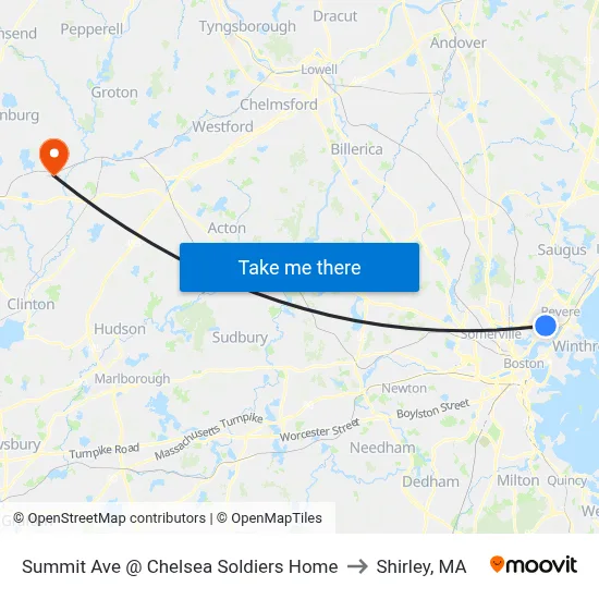 Summit Ave @ Chelsea Soldiers Home to Shirley, MA map
