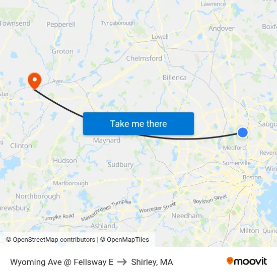 Wyoming Ave @ Fellsway E to Shirley, MA map