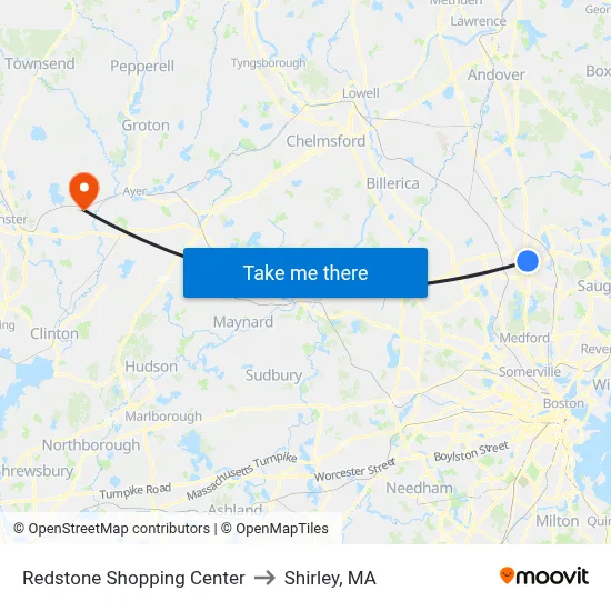 Redstone Shopping Center to Shirley, MA map
