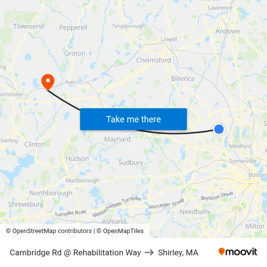 Cambridge Rd @ Rehabilitation Way to Shirley, MA map