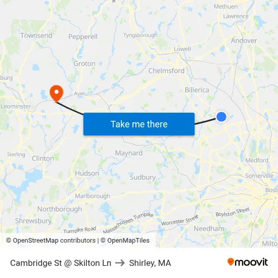 Cambridge St @ Skilton Ln to Shirley, MA map