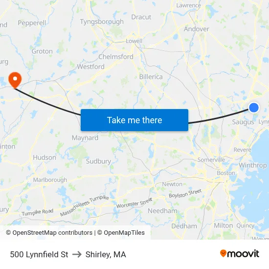 500 Lynnfield St to Shirley, MA map