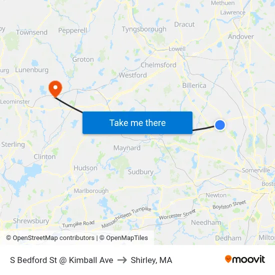 S Bedford St @ Kimball Ave to Shirley, MA map
