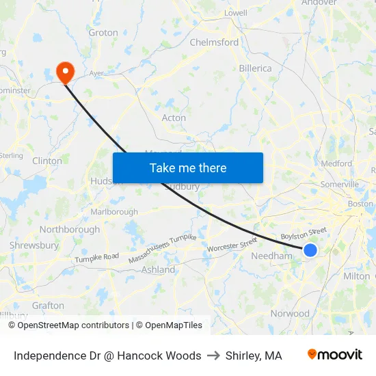 Independence Dr @ Hancock Woods to Shirley, MA map